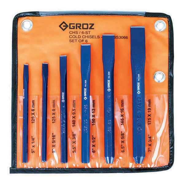 GROZ OCTAGONAL COLD CHISEL SET 6 PCE 